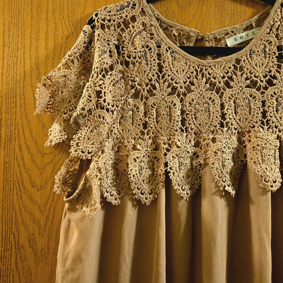 Lace Overlay Beige Dress - Picture 3 of 7